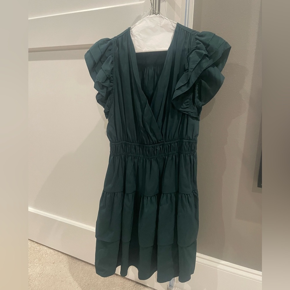 Entro Dark Green Ruffle Sleeve Dress